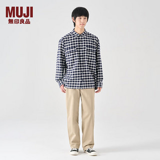 无印良品（MUJI）男式 法兰绒 口袋衬衫 男士长袖衬衣外套格子厚款AC10CC4A 藏青色格纹 S (165/84A)