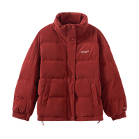 安可拉红鸭绒厚羽绒服女2024冬季复古灯芯绒时尚保暖外套