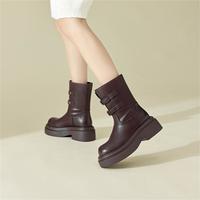 【增高6cm】马丁靴女2025春季厚底雪地靴女加绒中筒女靴