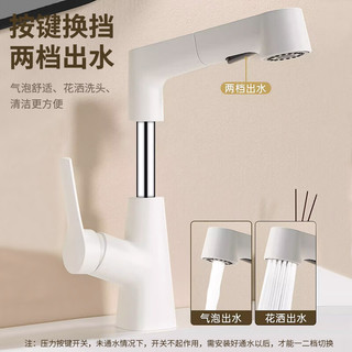 CUNKOY【德国】面盆水龙头洗脸盆抽拉式家用浴室卫生间洗手盆冷热水龙头 多功能面盆龙头【升降旋转】白色 360°无死角清洗 配70cm冷热管