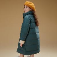 ASK junior 90白鸭绒女童羽绒服 绿色 170 中长款儿童羽绒外套
