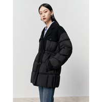 太平鸟女装羽绒服冬双面呢拼接绗缝外套休闲翻领质感通勤 黑色 M 