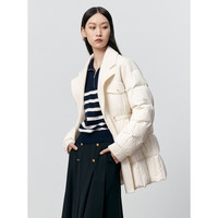 太平鸟女装羽绒服冬双面呢拼接绗缝外套休闲翻领质感通勤 米白 M 
