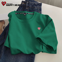 查尔斯桃心短袖t恤女春夏季2025韩系宽松纯棉内搭半袖落肩百搭上衣 墨绿 G桃心_K S