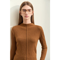 AMII2024秋新款极简半高领羊毛混纺肌理感套指长袖纯色毛衣女