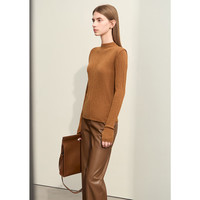 AMII2024秋极简半高领羊毛混纺肌理感套指长袖纯色毛衣女 咖色 155/80A/S