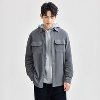 春季摇粒绒工装衬衫双口袋针织长袖休闲衬衫外套男款