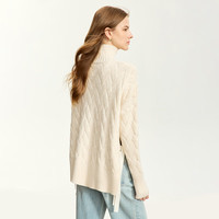 AMII2024冬极简高领麻花毛衣女宽松精梳毛织套头前短后长上装