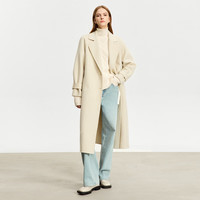 AMII2024冬极简高领麻花毛衣女宽松精梳毛织套头前短后长上装 浅米杏 170/92A/XL