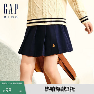 Gap 女童2024初秋新款小熊刺绣百褶裙甜美学院风儿童装半裙642275