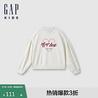 Gap 女童2024初秋新款法式圈织软泡泡袖印花卫衣儿童装上衣641404