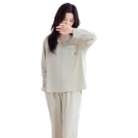都市丽人 COSMO LADY【100%纯棉高级感】春秋季长袖翻领睡衣女士家居服可外穿套装