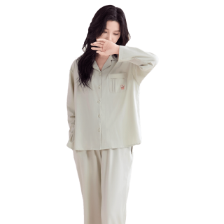 都市丽人 COSMO LADY【100%纯棉高级感】春秋季长袖翻领睡衣女士家居服可外穿套装