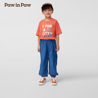 PawinPaw卡通小熊童装25年春季男女童圆领印花短袖宽松T恤 Orange橘黄色/80 130