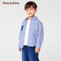 PawinPaw卡通小熊童装25年春夏男童长袖翻领条纹衬衫百搭 Blue蓝色/50 130