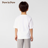 PawinPaw卡通小熊童装25年春季男女童圆领印花短袖宽松T恤 Ivory象牙色/39 160