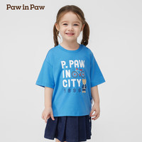 PawinPaw卡通小熊童装25年春季男女童圆领印花短袖宽松T恤 Blue蓝色/50 140