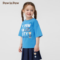 PawinPaw卡通小熊童装25年春季男女童圆领印花短袖宽松T恤 Blue蓝色/50 150
