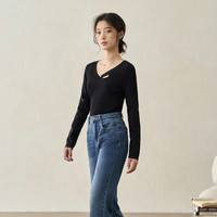 【福利特卖】镂空V领针织衫秋季女装长袖针织打底衫