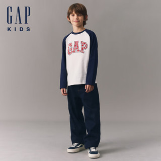GAP【大小童同款】男女童2024秋冬新款棉质圣诞撞色长袖T恤619668