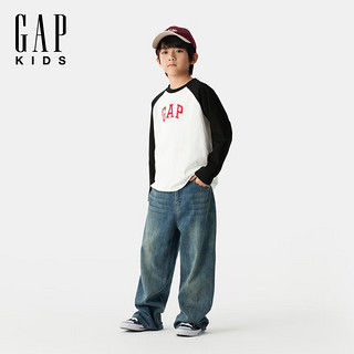 Gap【大小童同款】男女童2025春季纯棉长袖T恤儿童装687263 黑色 160 cm(14-15岁) 亚洲尺码