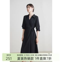 DUSHU 独束 大码女装围裹式气质V翻领连衣裙夏季新款微胖mm收腰显瘦A字裙