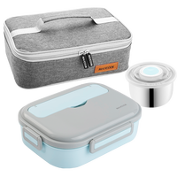 美厨（maxcook）304不锈钢饭盒 微波炉饭盒5格保温饭盒配餐具袋子 MCFT5722 304钢北欧蓝5格 配餐具袋子