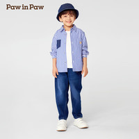 PawinPaw卡通小熊童装25年春夏男童长袖翻领条纹衬衫百搭 Blue蓝色/50 140