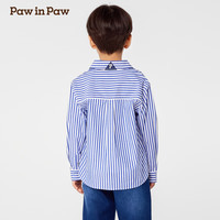PawinPaw卡通小熊童装25年春夏男童长袖翻领条纹衬衫百搭 Blue蓝色/50 150