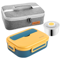 美厨（maxcook）304不锈钢饭盒 微波炉饭盒5格保温饭盒配餐具袋子 MCFT5685 304钢深蓝色5格 配餐具袋子