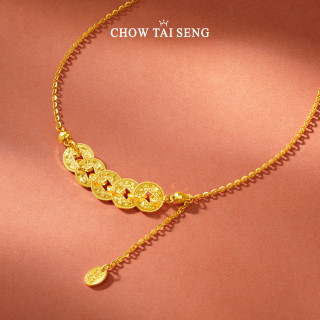 周大生 五福通宝纯银项链国风碎冰冰五帝钱锁骨链本命年