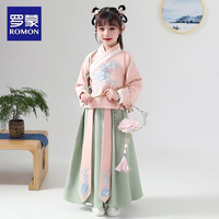 罗蒙女童汉服2025春秋款儿童中国风原创齐胸襦裙唐装演出服 HA1004粉绿色袄裙 130