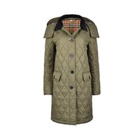 BURBERRY/博柏利 女卡其色聚酮可拆卸兜帽排扣长棉服