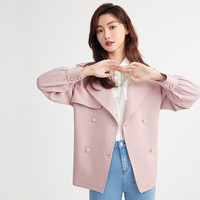 秋水伊人短款收腰风衣女春季女装百搭设计感外套女 粉红 L