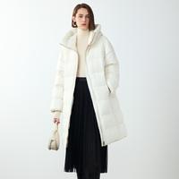 霍尔多巴吉白鹅绒中长款气质连帽女外套2024冬款羽绒服