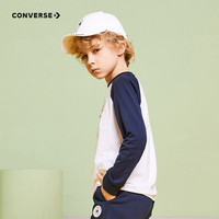 匡威（Converse）儿童装男童长袖t恤纯棉上衣拼接色中大童外穿经典圆标休闲打底衫 纯白色 120 /60 【身高110-116cm】 120(6)