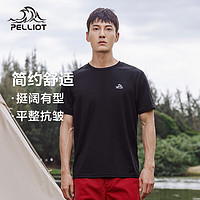 伯希和（Pelliot）t恤短袖速干男女24户外polo衫春夏运动吸湿透气排汗打底圆领 男曜石黑高弹透气 S女士50kg以下男士55kg以下