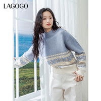 lagogo半高圆领费尔岛针织衫毛衣女拉谷谷2024冬季套头软糯上衣 混色