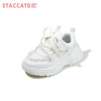 思加图童鞋女童运动鞋春秋季户外软底跑步鞋儿童宝宝青少年系带休闲鞋子 O97473米色 35