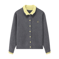 百家好 拼色翻领短款毛衣2025春假两件开衫外套女 灰色 S