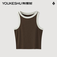 有棵树工字背心女罗纹棉质吊带内搭运动短款打底衫外穿美拉德 棕白撞色 L