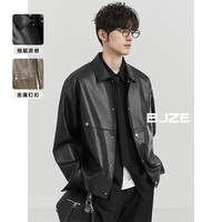 伯爵卓尔 Earl Joel高级感定织PU皮夹克男士通勤机车风2024秋季仿皮外套男 E431459