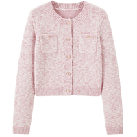 乐町圆领线开衫女2024年秋冬季新款小香风毛衣开衫外套精致上衣