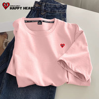 查尔斯桃心短袖t恤女2025年潮牌夏季夏款小众设计感落肩休闲上衣服半袖 粉红 小桃心_K L