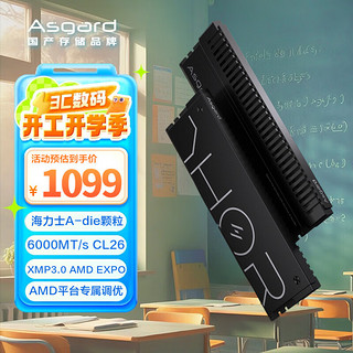 阿斯加特 32GB(16Gx2)套 DDR5 6000 台式机内存条 雷神索尔马甲条 极夜黑 C26