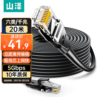 山泽 WD6200 六类CAT6 圆线千兆网线 20m 黑色