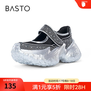 BASTO 2024秋季时尚运动休闲玛丽珍厚底女单鞋BG182CQ4 黑色 38