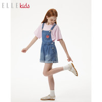 ELLE KIDS童装 莱赛尔软牛仔可调节爱心绣花背带短裤女童春夏新款 165 (M)