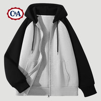 C&A外套女秋冬2025连帽开衫加绒加厚撞色卫衣 黑 M