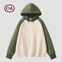 C&A女撞色插肩连帽卫衣2025美式复古潮流套头卫衣上装春款女装 棕榈绿 XL